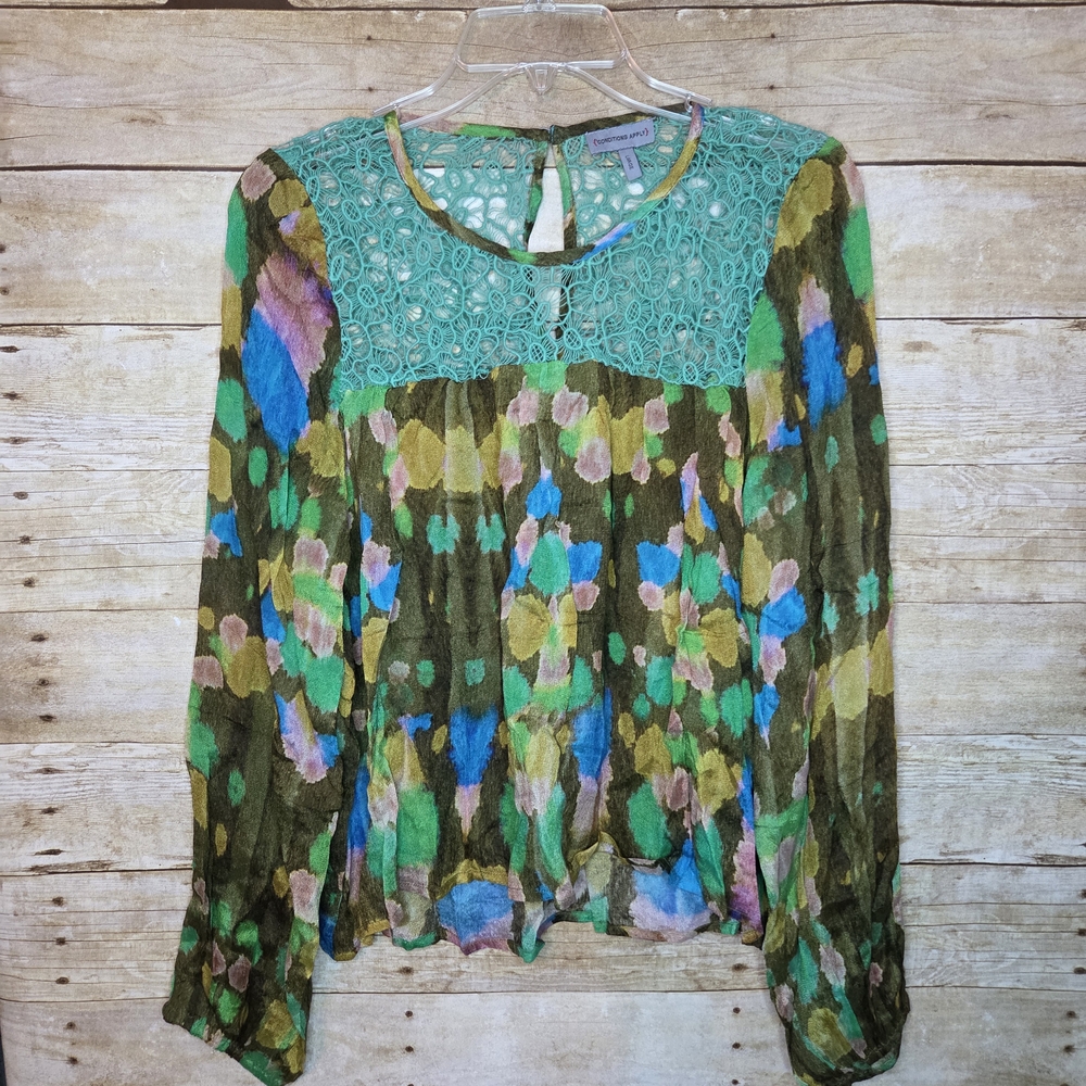 Floral Lace Accent Blouse - Multicolor